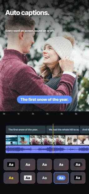Moments app: automatic captions on every spoken line