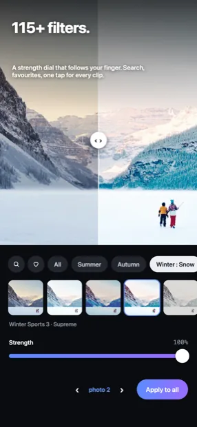 Moments app: 115+ filters with a strength dial